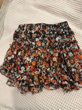Misa Los Angeles Black Mini Skirt with Orange, White & Tan Floral Print